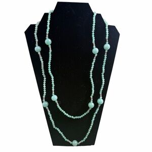 Light Green Jadite Jade String Stone Bead Necklace Long Strand